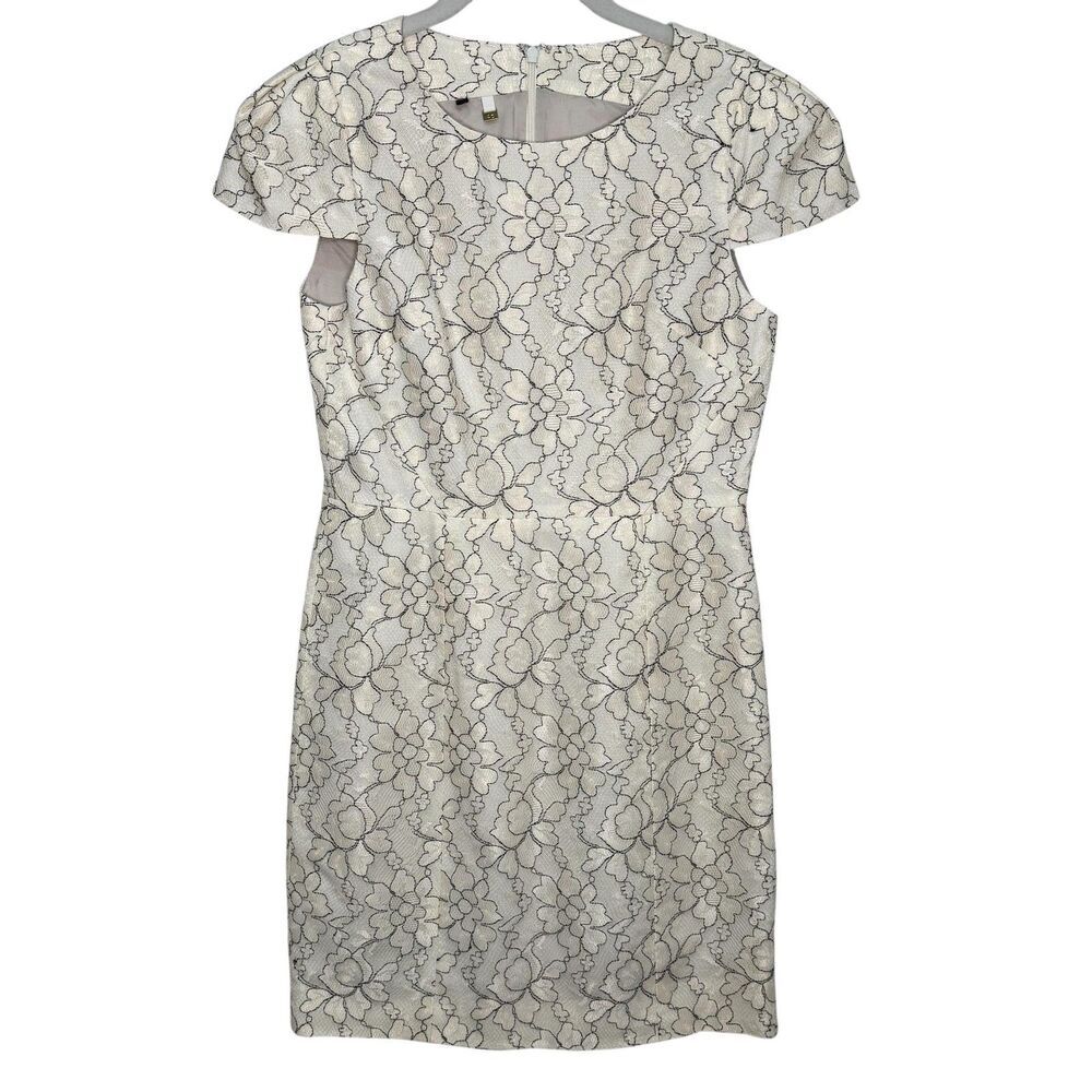 4.collective 4C Tibi Dress 6 White Floral Lace Sheath Cap Sleeve Cocktail Party
